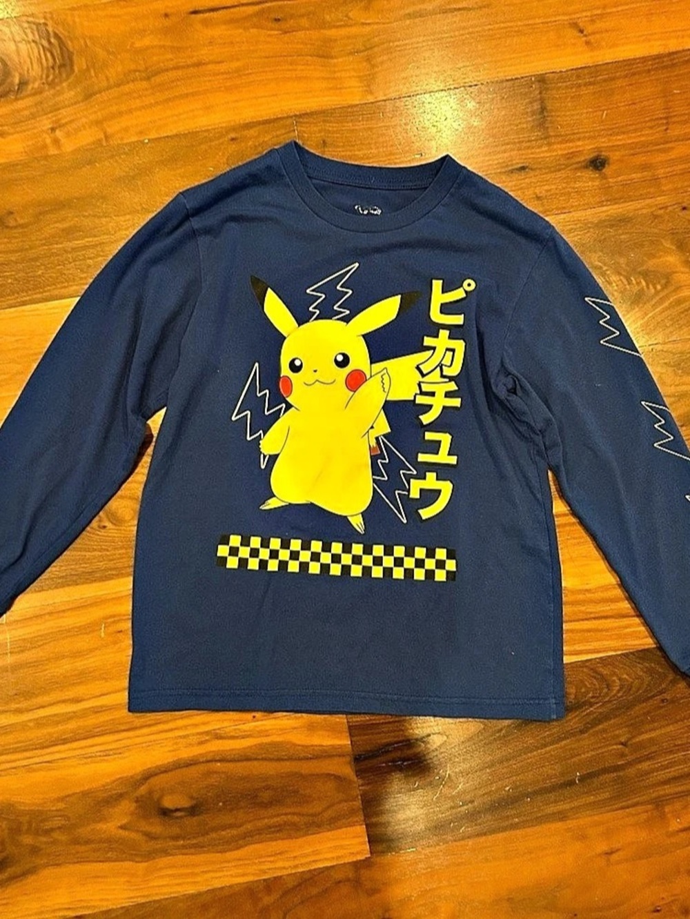 Pokémon kids Pikachu Checkered Long Sleeve T-Shirt in Blue